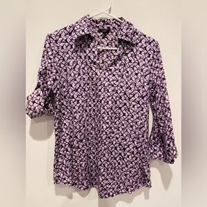 Talbots purple & white tie dye blouse. Size 6. Three quarter sleeve